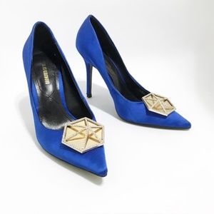 Nicholas Kirkwood Blue Satin & Gold Crystal Geo